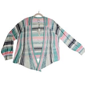 Nic + Joe NWT SzXL linen blend blue green pink Striped open cardigan lightweight